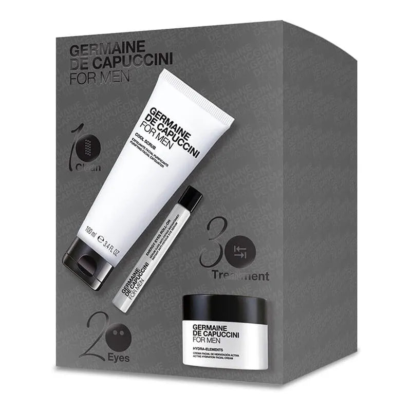 GERMAINE DE CAPUCCINI FOR MEN HYDRA PACKAGE (ROLL+COOL SCRUB+ CREAM) - MEDLOFT